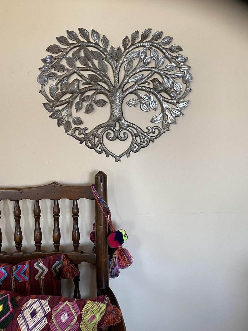 It's Cactus Metal Heart Shaped Tree of Life Decor, Wall Hanging Artwork, Handmade in Haiti, Celtic Family 17 X 16 Inches - Image 2